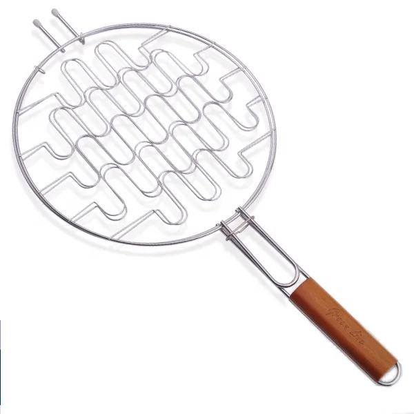 BBQ Hamburger Grilling Basket with wood handle