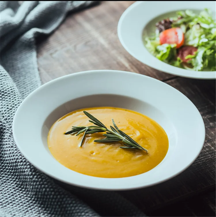 Ceramic manufacturers wholesale hot selling high quality tableware white porcelain round soup plate large ceramic deep plate