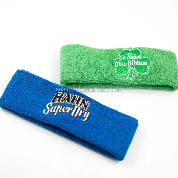 custom embroidery logo terry cloth cotton sweatband sports running headbands