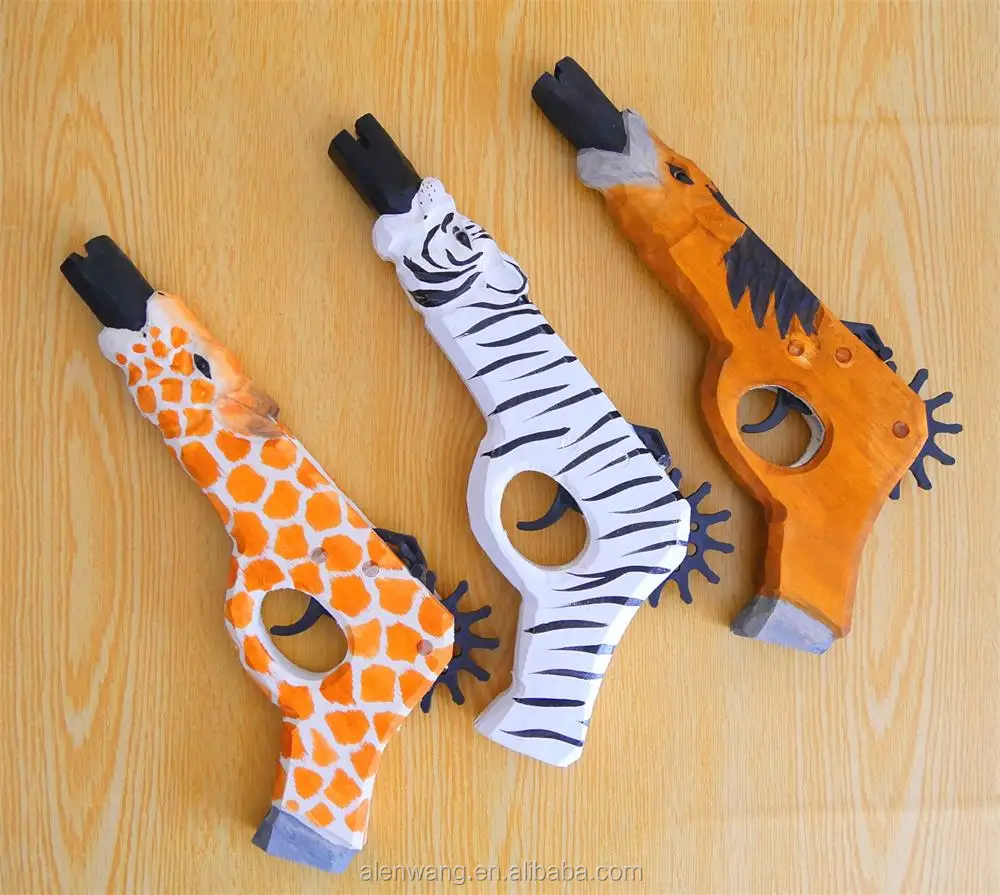 
wood factory standard outdoor rubber bands shooting animal wooden toy gun 