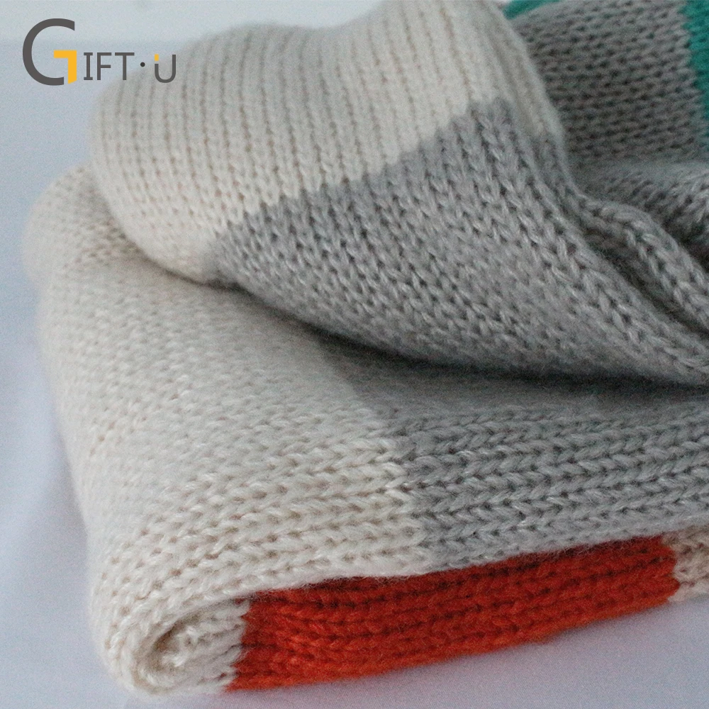 
Giftu 86040# Women Cute Stripe Knitted Sweaters Lantern Sleeve Pullover 