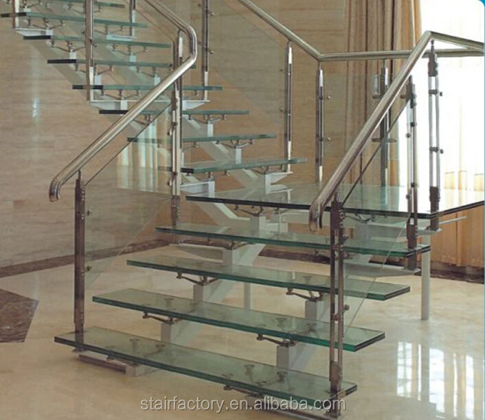 Modern steel -glass stairs Used Laminated Tempered Glass treads stairs Aluminum handrail glass balustrade staircase TS-320