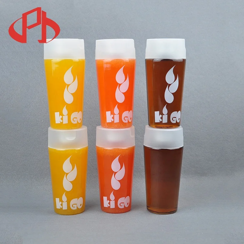 Empty plastic biodegradable drink juice bottle 350ml PET plastic beverage drinking water bottles with rope gift cups