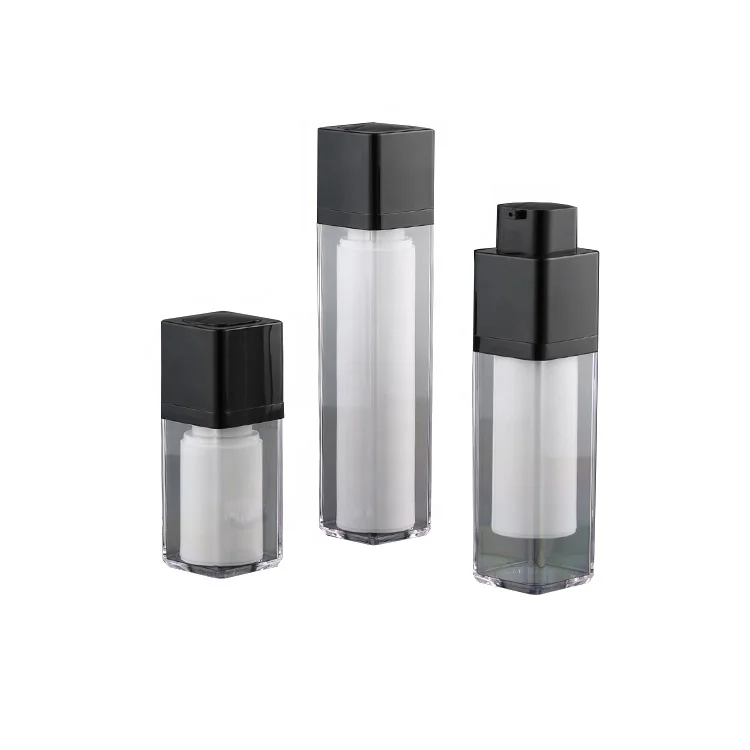 15ml 30ml 50ml Matte Black Airless Pump Bottle And Black Square Jar, 15ml Cosmetics Airless Pump Bottle 15ml Airless
