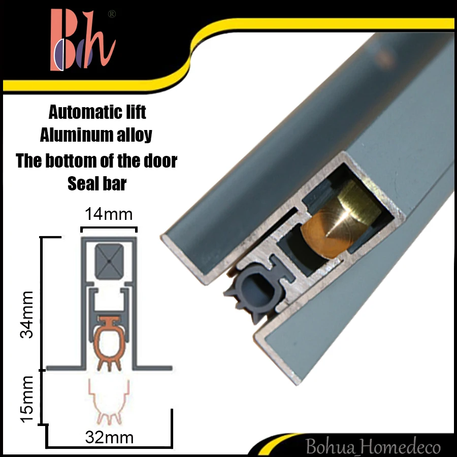 BH Wholesale Automatical Drop Down Bottom Door Seal U type Edge Sealing Bar Hidden Groove Aluminum Weatherstripping M011