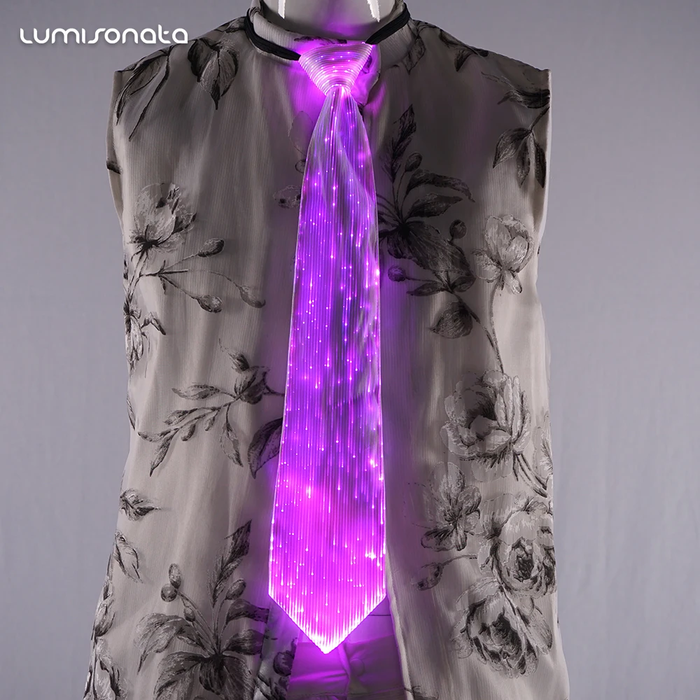 2021 New novelty colorful luminous fiber optic fabric neck tie with led lights