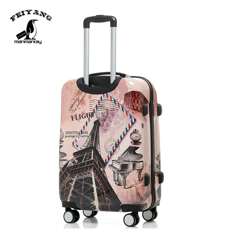 Customized Design 3pcs 20/24/28 size travel suitcase ABS+PC printed luggage