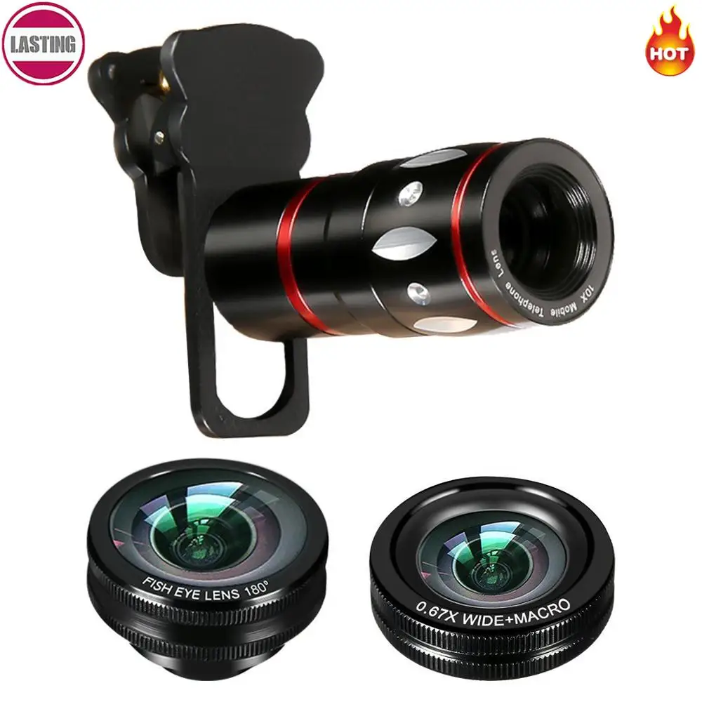 Phone Camera Lens Kit Telephoto Lens + Fisheye + Wide Angle + Macro Lens, 4 in 1 Professional HD Cell Phone Lenses