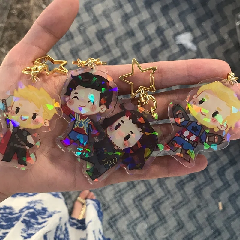 
NO MOQ drop glitter epoxy two sided plastic charms printing custom clear acrylic keychain 