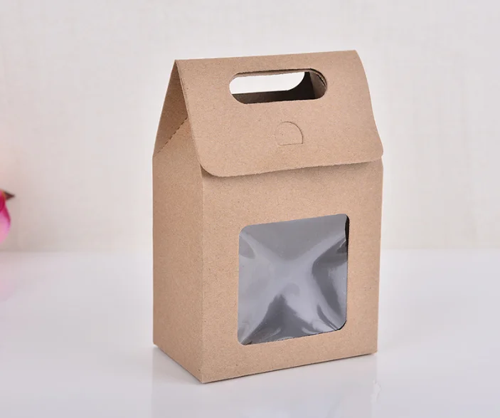 Creative House Shape Square Bottom Kraft Candy Gift Paper Bag With Clear Window