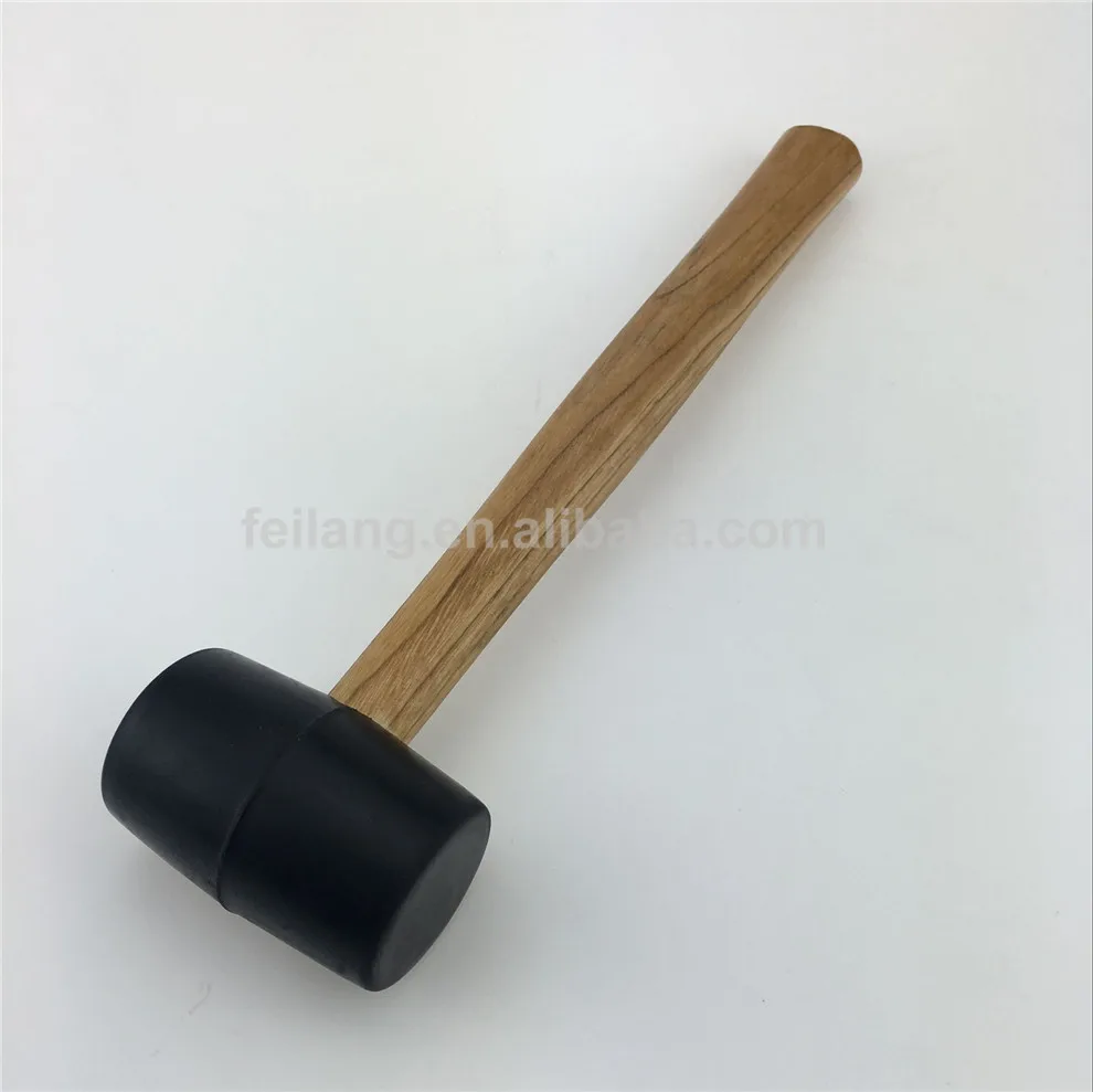Black Rubber Mallet With Wooden Handle Outdoor Camping Tent Accessories Hammer