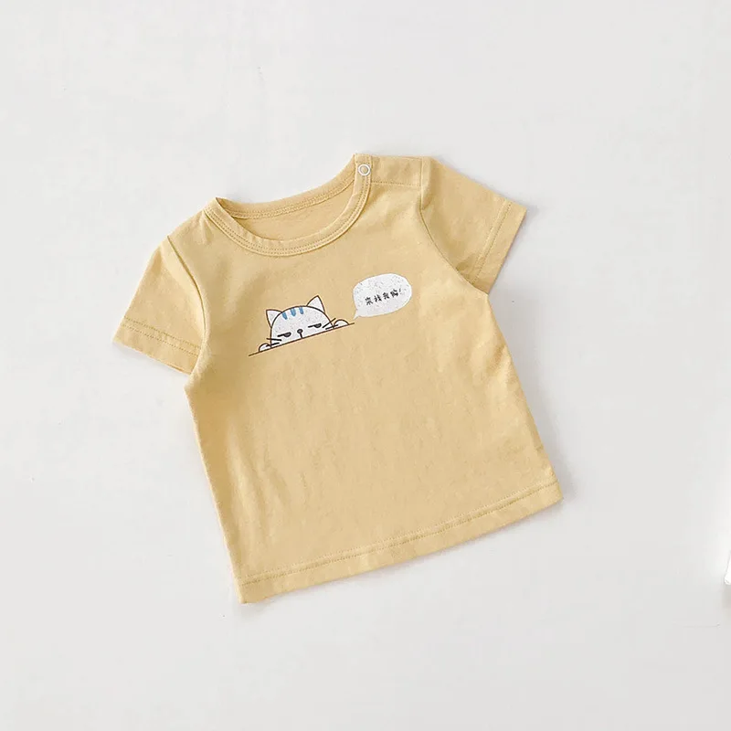 
baby clothing Neonatal clothes Summer-style round collar plain-color casual jacket Baby T-shirt 