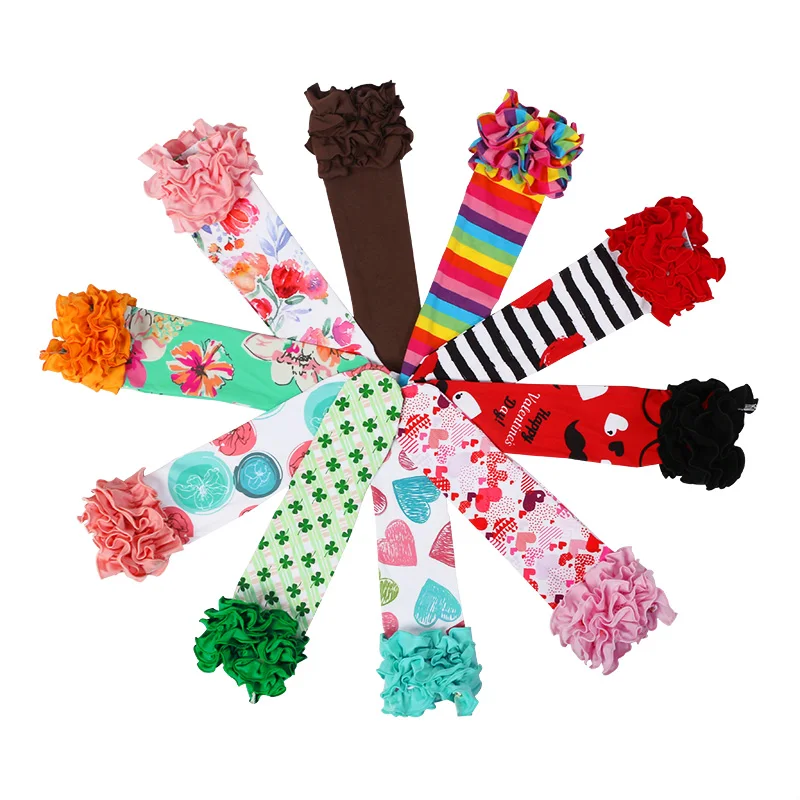 
Wholesale cotton boutique kids floral socks baby ruffle girl leg warmers 