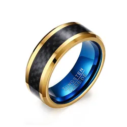manufacture  High Quality 8mm ring  wide ip gold plating carbon fiber material tungsten carbide