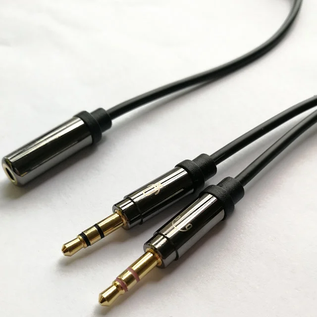 3.5mm Female to 2 Dual Male Headphone Mic Audio Y Splitter Cable Adapter