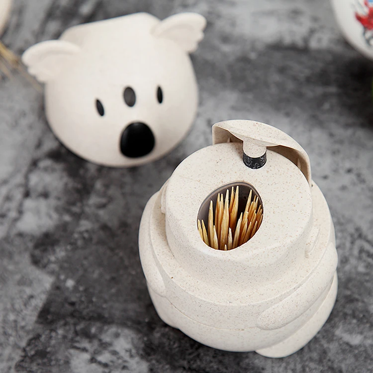 Wheat straw funny creative cute koala container plastic automatic toothpick holder
