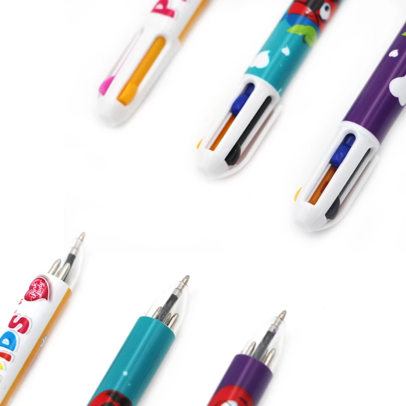 Promotion heat transfer mini short multicolor pen cute 4 color inks ball pen with full color printing highlighter