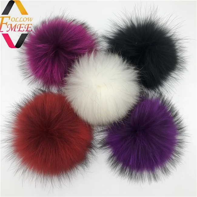 15 cm Raccoon Fur pompoms fur balls for knitted hat cap beanies and keychain and scarves real fur pom poms