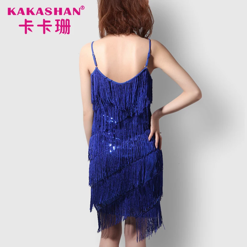 
New arrival paillette stylish designer one piece sexy tassel slip glitter sequin royal blue party dress 