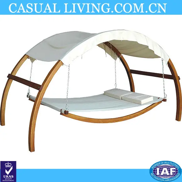 Factory good quality outdoor wood hammock swing chair with stand