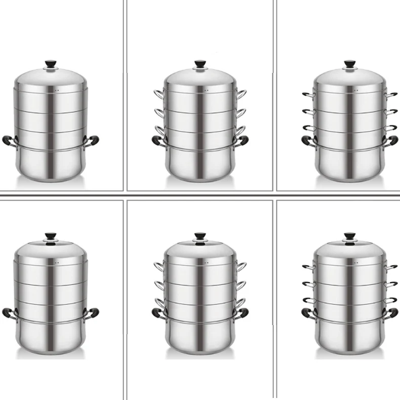 3-layer Stainless Steel Steamer Pot Metal Dumpling Steamer Portable Food Steamer Pot Set