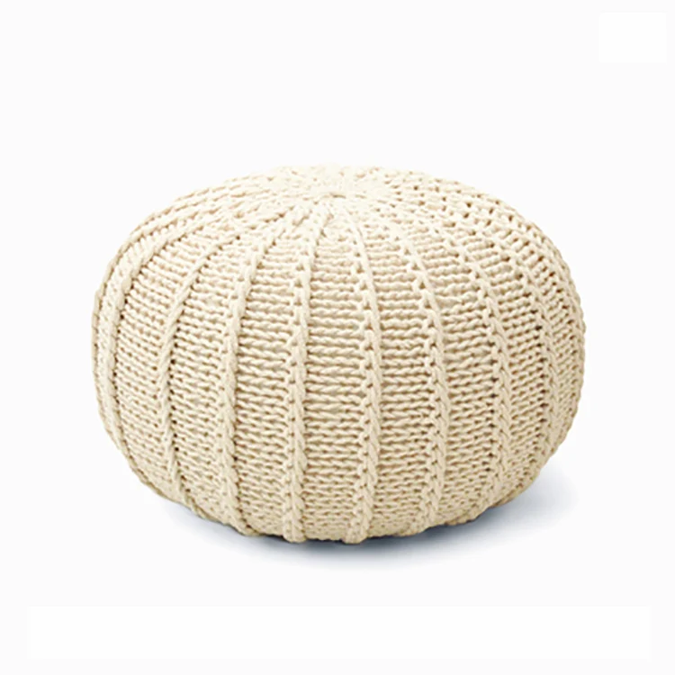 100% cotton knitted pouffe stool with filling