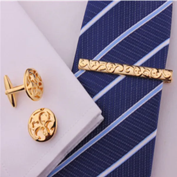 gold plated logo tie clips tie bars tie pins withe black gem cufflinks