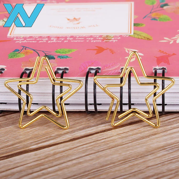 metal wire gold star paper clip bookmark with ABS box