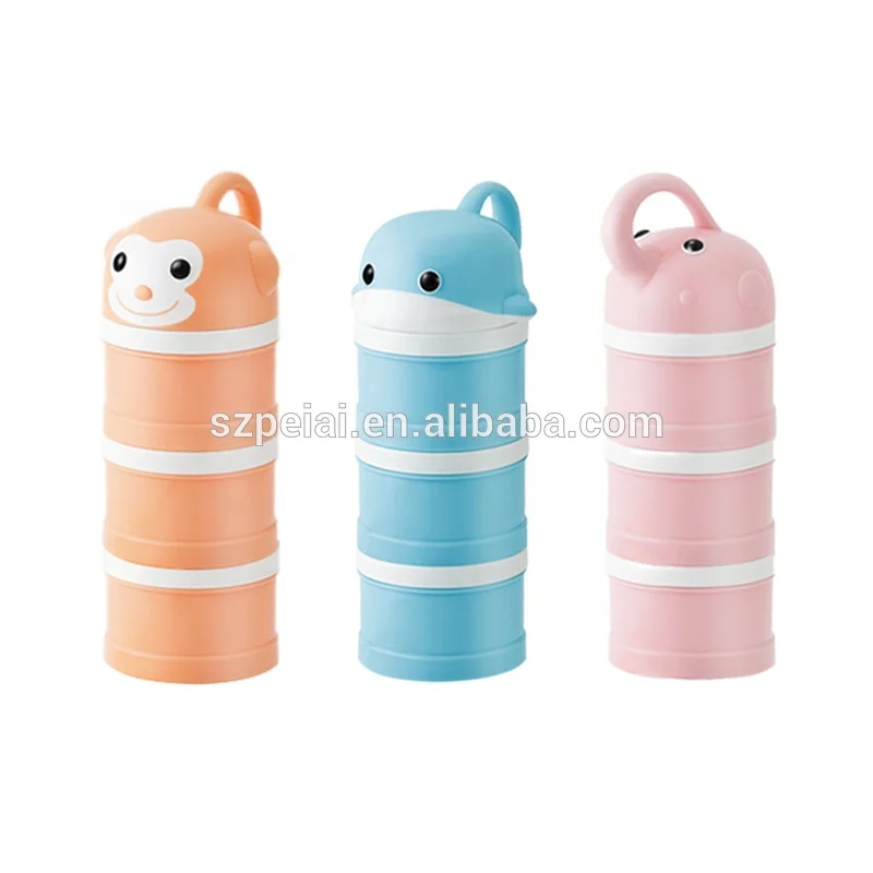 Portable three layers lovely multi-functional baby milk powder formula dispenser container baby food storage containers