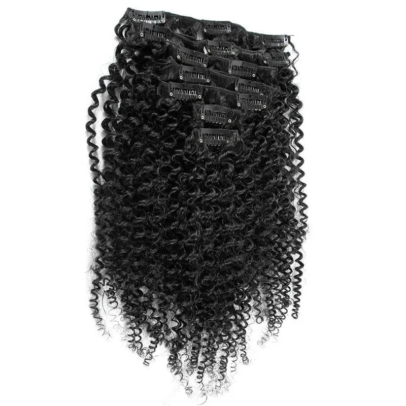 
Beauty yough girl Natural black curly Wave Virgin remy human hair clip in hair extensions 