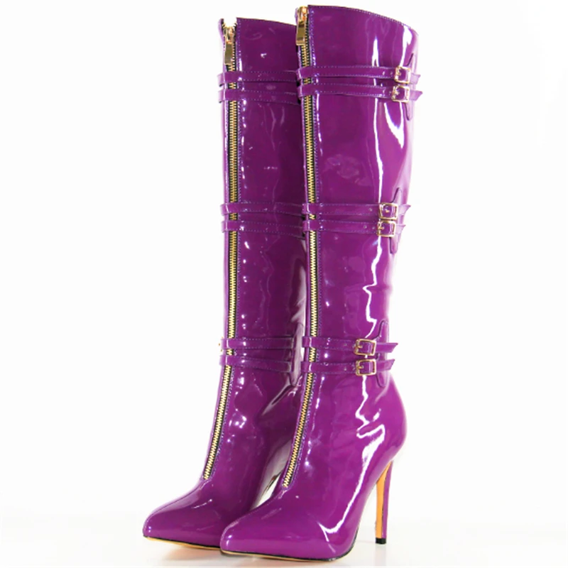 New Western Sexy High Heel Women Winter Long Boots Pointed Toe Fashion Purple Boots Party Wear
