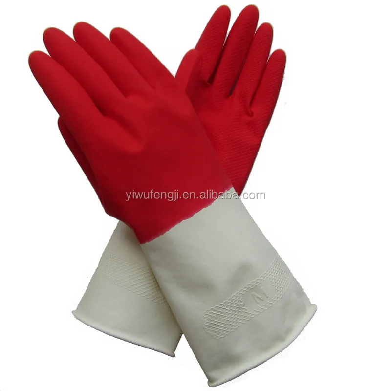 Красные двухцветные латексные перчатки для уборки дома и сада