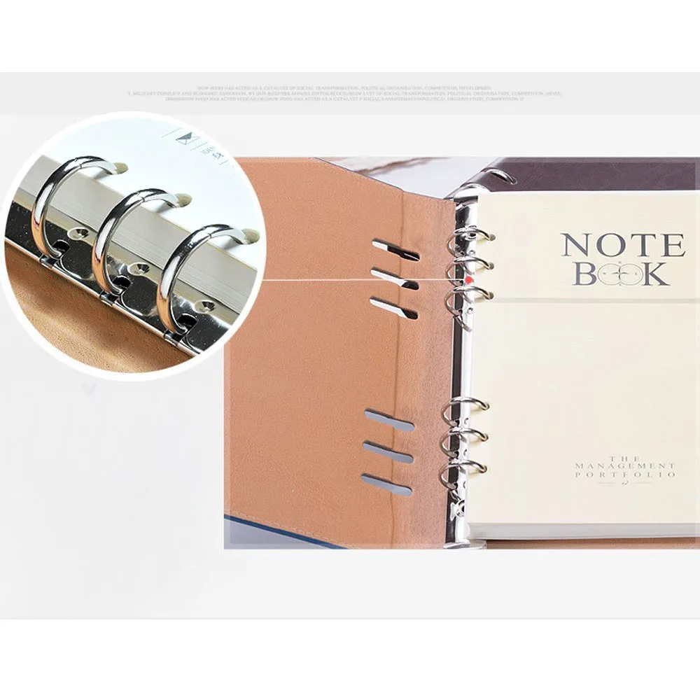 Wholesale business A5 B5 PU leather 9 rings loose-leaf binder stationery notebook folder agenda planner organizer notebook
