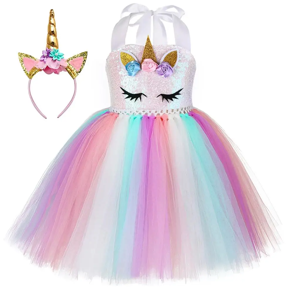 wholesale princess baby girl unicorn dress with hairband