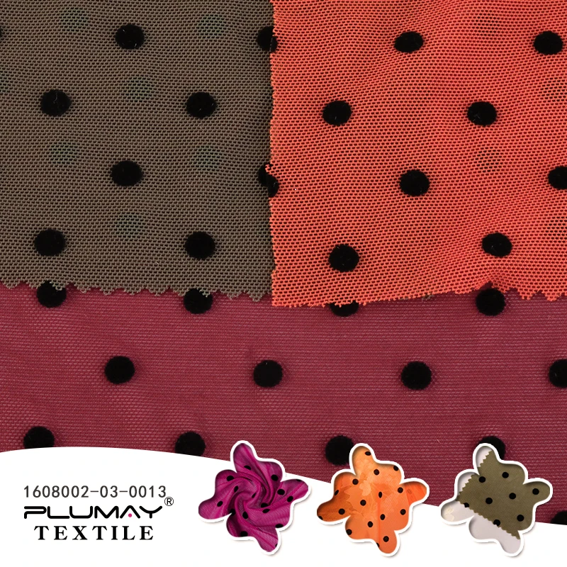 Nylon Span 4 way stretch digital printing tricot flocked mesh fabric for clothing textile custom elastic fashion ripstop tule