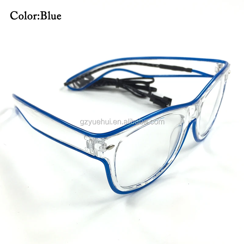 Flashing Glowing EL glasses Fashion El Wire LED Neon Light Glasses Rave Costume Party DJ Transparent Frame Glasses For Carnival