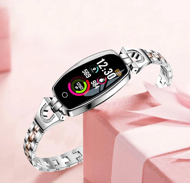 Women Stainless Steel Smart Bracelet H8 with Heart Rate Lady Smart Bracelet