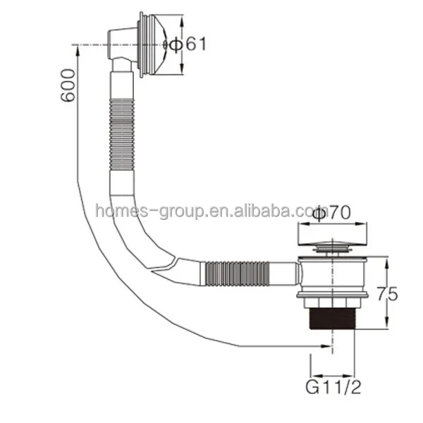 
Brass bathtub drain with large click plug parts and plastic hose 