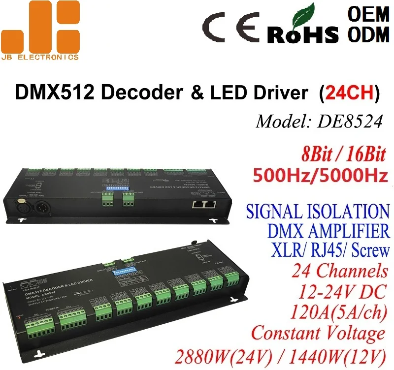 High Frequency 5Ax24CH Constant Voltage Signal Amplifier Function DMX512 Decoder DE8524