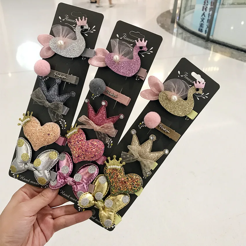Hot Sale Children New Hair Clips Cute Crown Flowers Safety cute Barrettes BB hairpins Little Girls Gifts Kids Hair Accessories