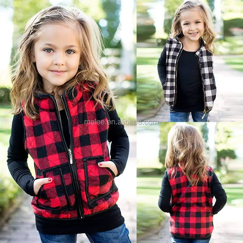 Весенняя детская одежда, жилеты и безрукавки, зимний теплый клетчатый жилет для маленьких девочек, плотное пальто, верхняя одежда, куртка