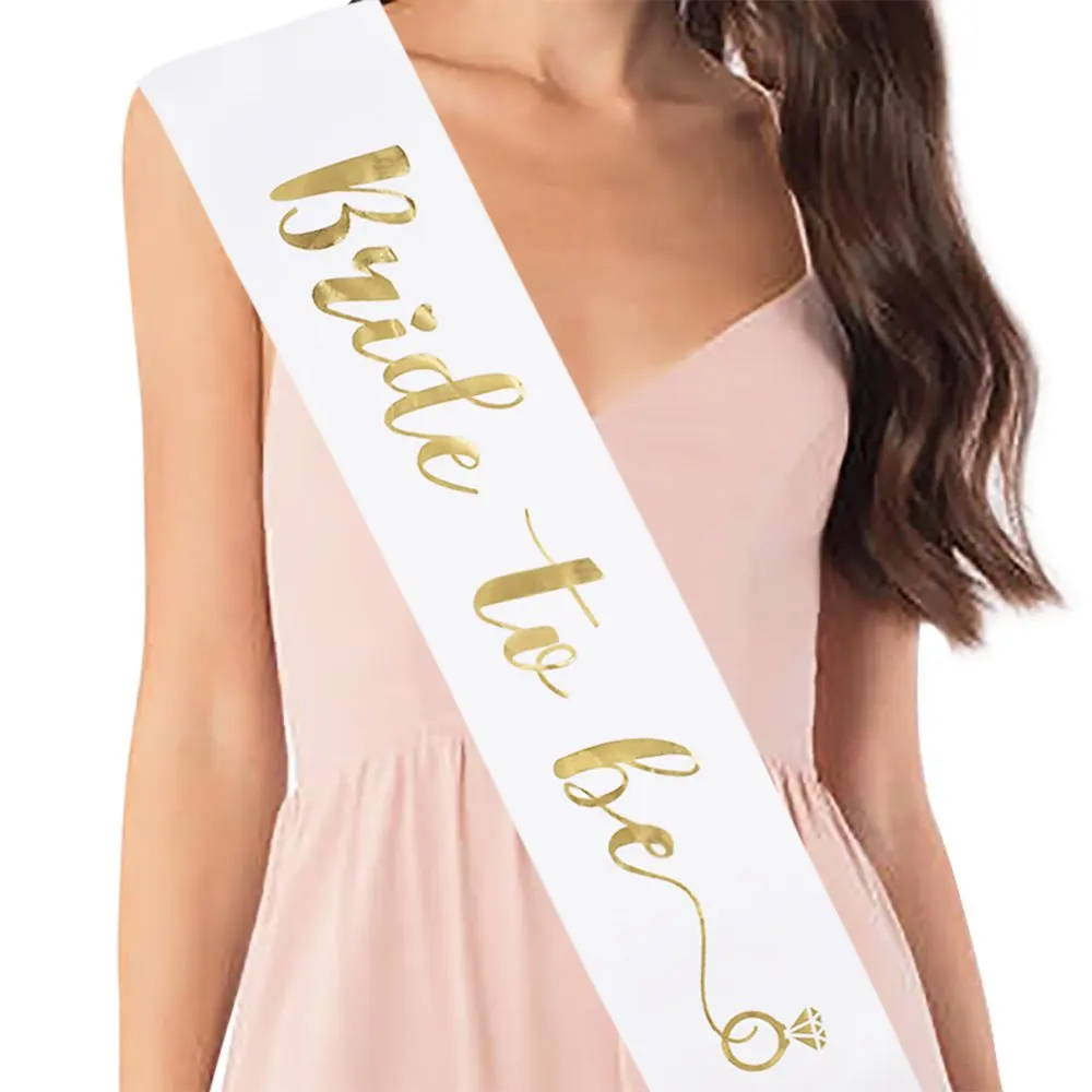 Bride To Be Sash & Headband Tiara & Shoulder Length Veil Set Accessories for Bachelorette Party Bridal Shower Hen Party