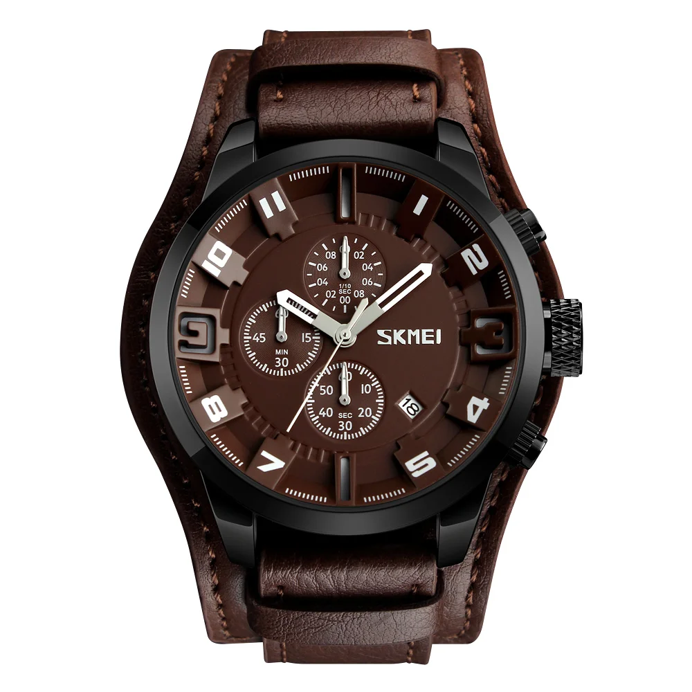 Imported battery watch brand Skmei 9165 removable leather band watch foe man custom chronograph watch