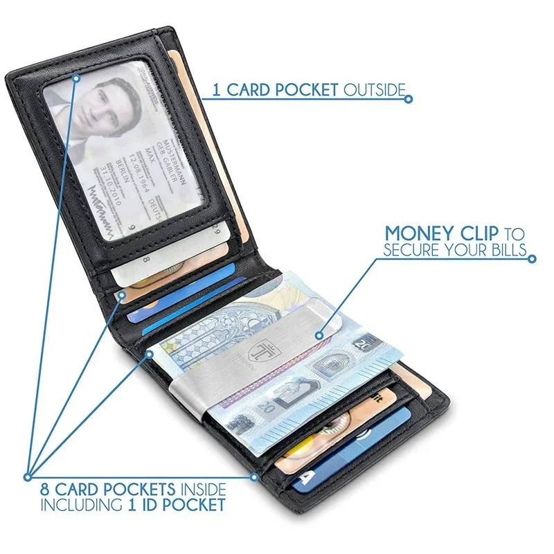 Slim Back and  Front Pocket Wallet for RFID money clip leather  anti theft wallet