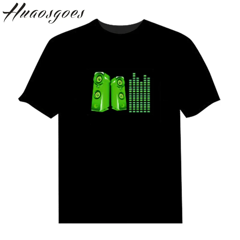 Hot Sale Sound Activated Led Cotton T Shirt Light Up and Down Flashing Equalizer EL T-Shirt Men for Rock Disco Party DJ Top Tee