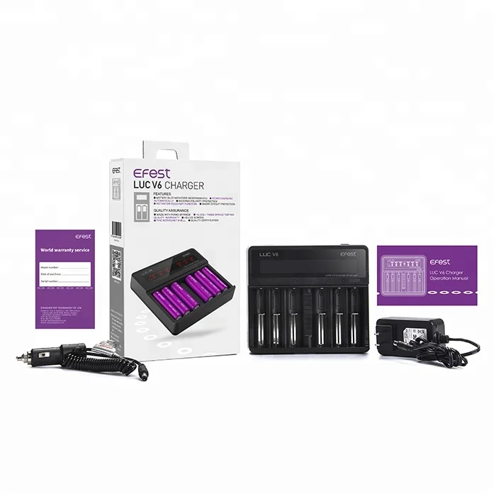 
Efest LCD screen LUC V6 3.7 v 18650 lithium ion polymer battery charger design with car charger 