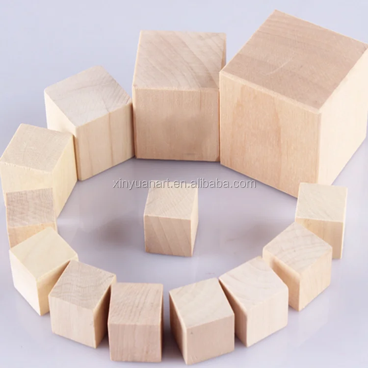 High quality polished natural color wooden block for kids 20mm DIY wood cubes