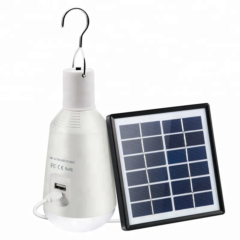 solar panel system China manufacturer solar battery e27 led bulbs with a portable hook