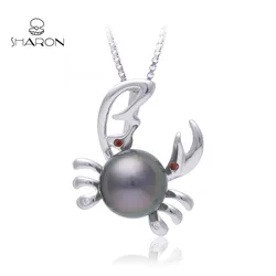 Animal Series Freshwater Pearl Pendant Cute Crab Sterling Silver Cultured Pearl Necklace Price