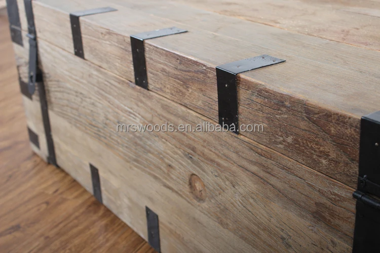 MRS WOODS Home Furniture Luxury Modern elm vintage style reclaimed wood trunk coffee table set